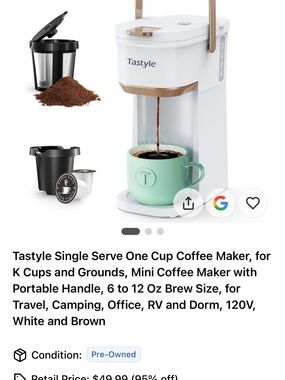 Tastyle Single Serve One-Cup Coffee Maker - White & Brown